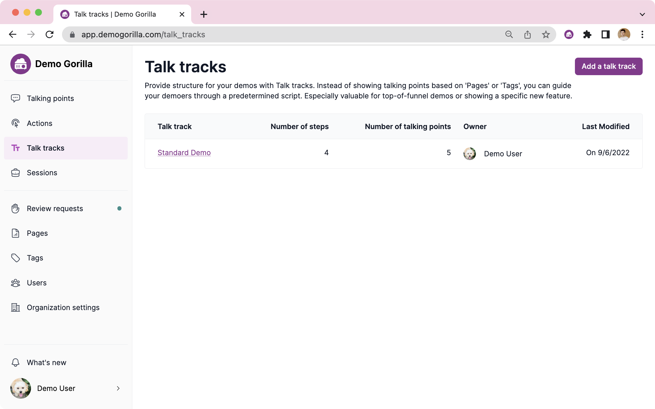 Talk tracks